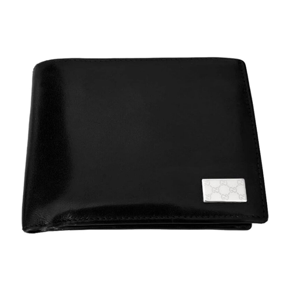 Authentic Gucci Wallet Black Made in Italy Unisex Bifold Leather Rank B